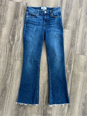 Paige High Rise Laurel Canyon Women's Dark Blue Raw Hem Bootcut Jeans Size 26